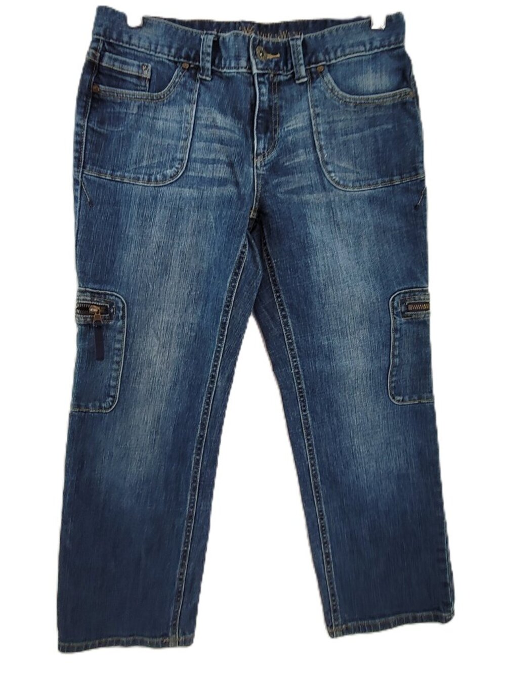 Simply Vera Cargo Jeans Women's 8P Blue Straight Leg Ankle Stretch Denim Petite